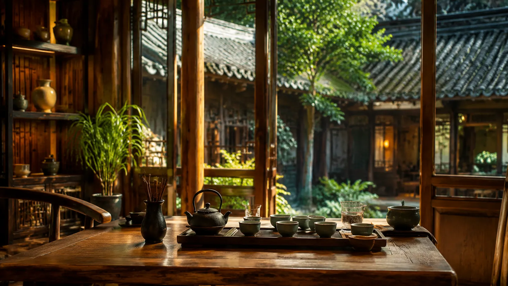 Chinese tea ceremony in a traditional setting